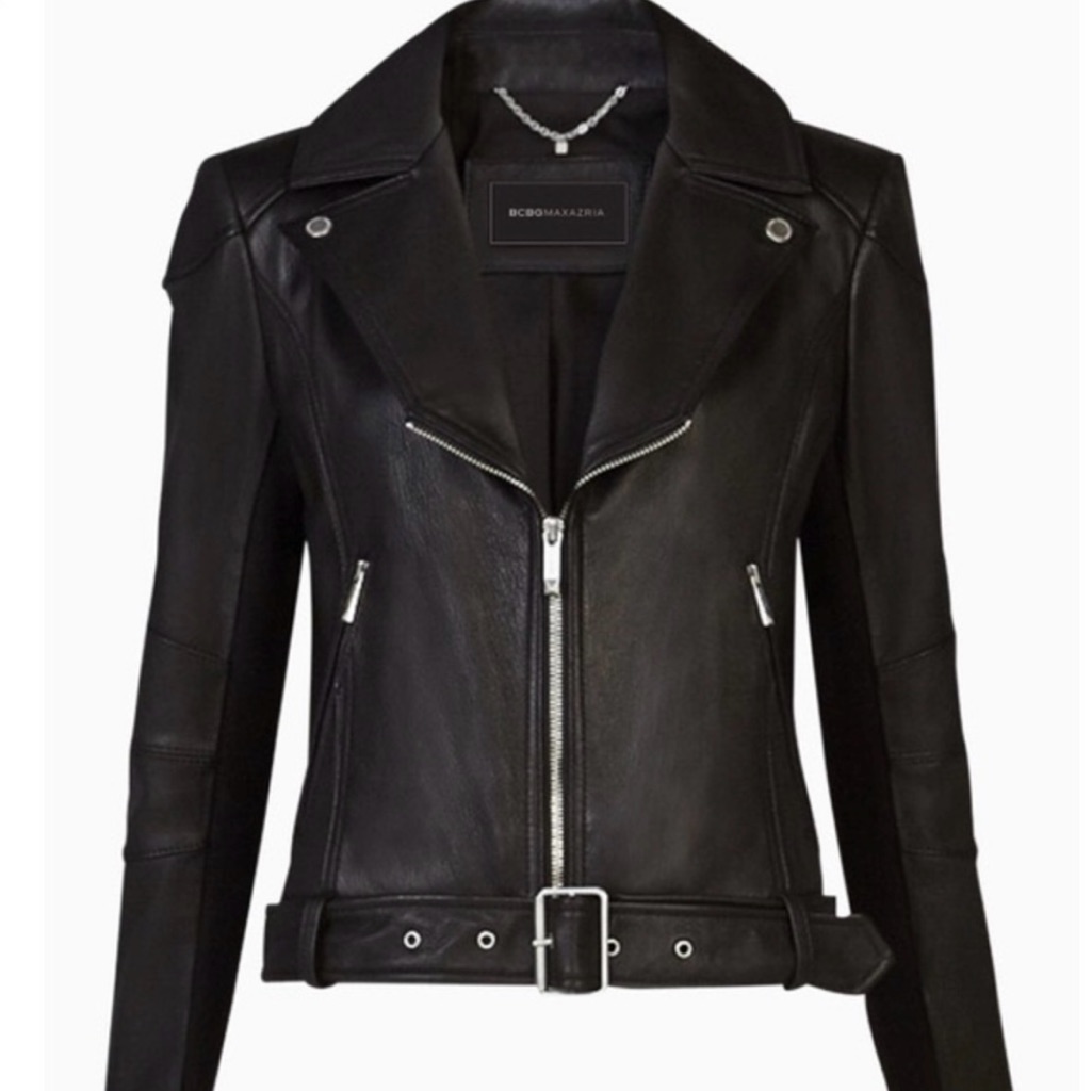 Bcbg Maxazria Black Leather Belted Moto Jacket